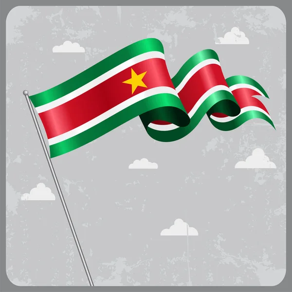 Surinamských vlajkou zvlněná. Vektorové ilustrace. — Stockový vektor