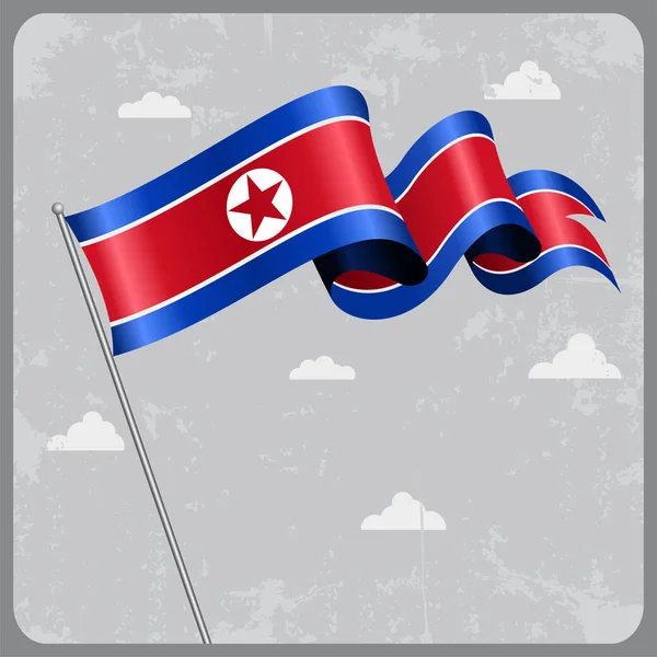 Bandiera sventolata nordcoreana. Illustrazione vettoriale . — Vettoriale Stock