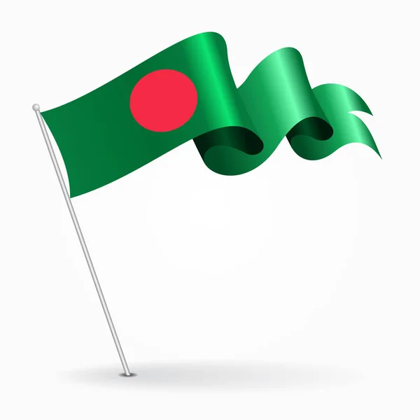 Bandera ondulada de alfiler bangladesí. Ilustración vectorial . — Vector de stock