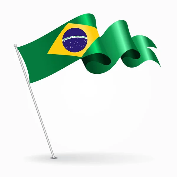 Brazilian pin wavy flag. Vector illustration. — Stock Vector
