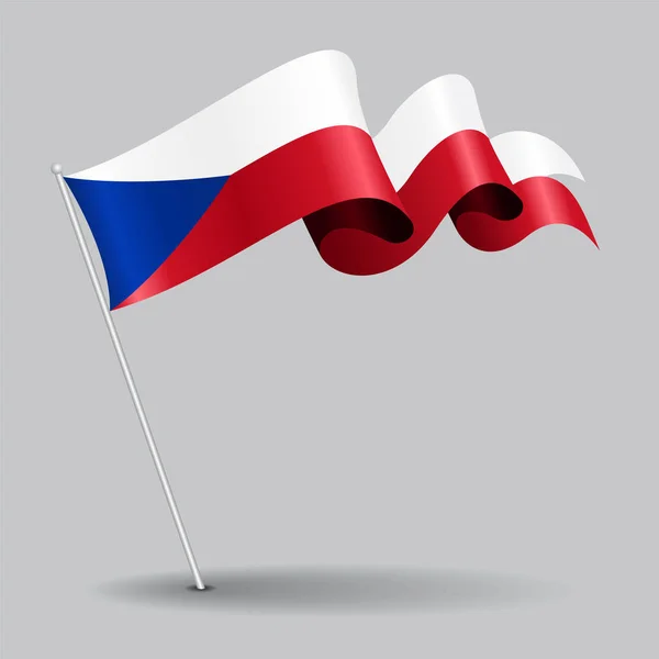 Tsjechische pin golvende vlag. Vectorillustratie. — Stockvector