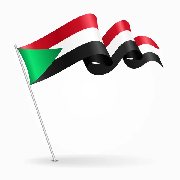 Sudan pin wavy flag. Vector illustration. — Stock Vector