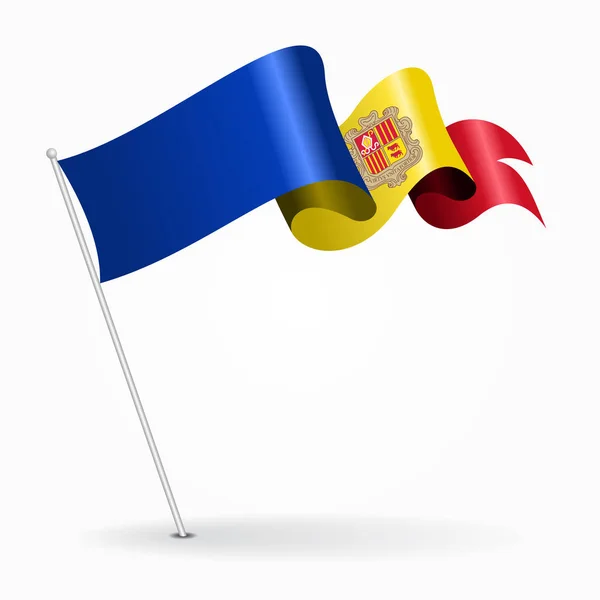 Bandeira ondulada do alfinete de Andorra. Ilustração vetorial . — Vetor de Stock
