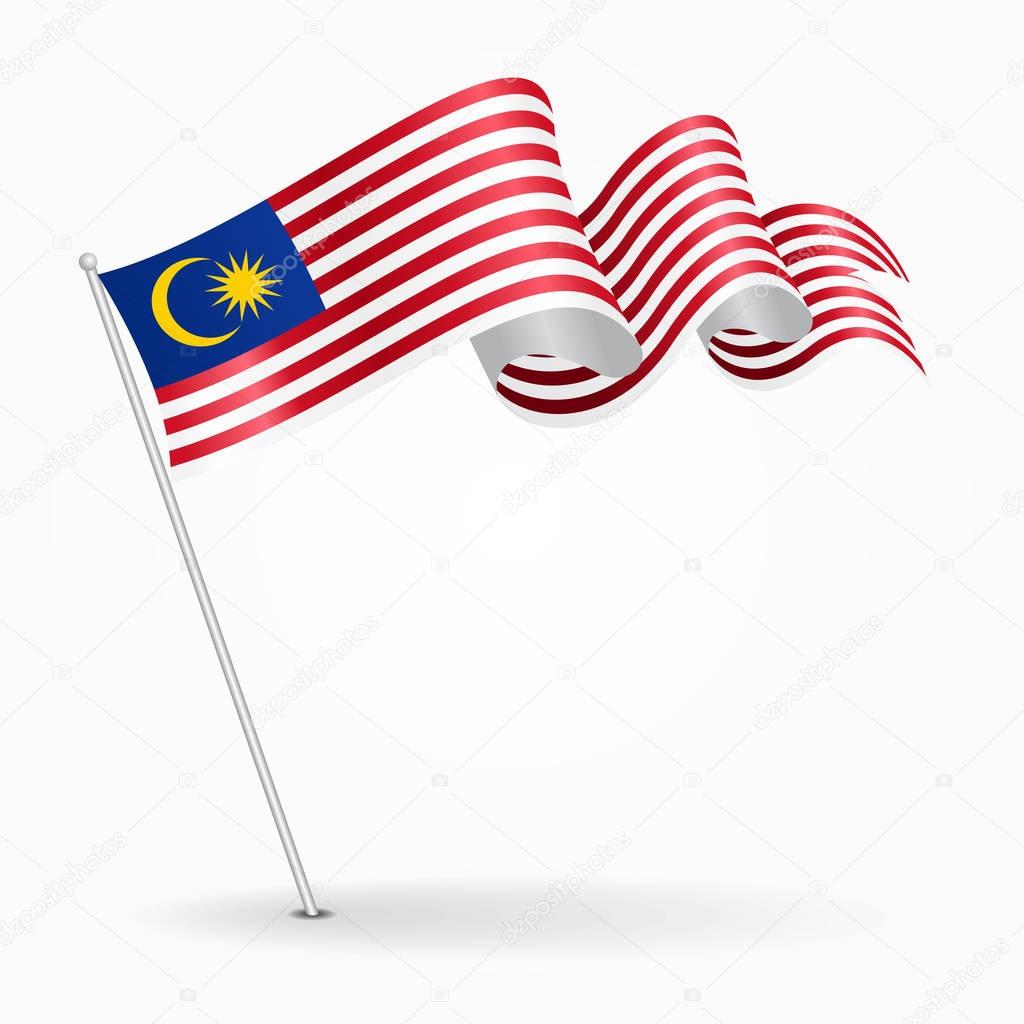 Malaysian pin wavy flag. Vector illustration.