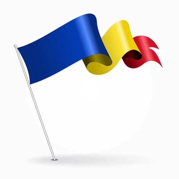 Bandiera sventolata con spilla rumena. Illustrazione vettoriale . — Vettoriale Stock