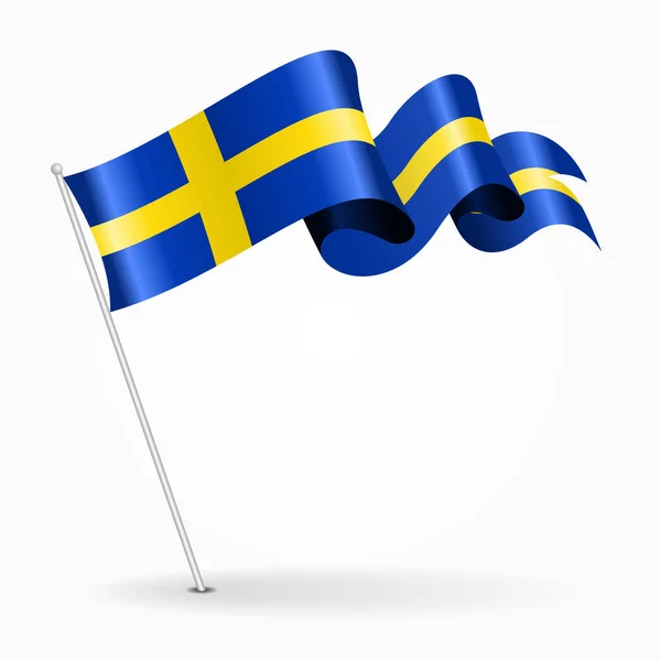 Swedish pin wavy flag. Vector illustration. — Stock Vector