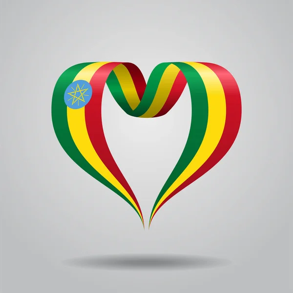 Ethiopian flag heart-shaped ribbon. Vector illustration. — Stock Vector