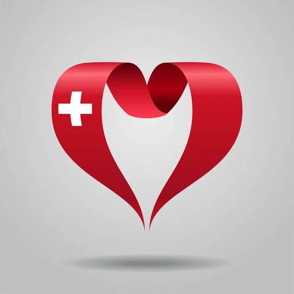 Cinta en forma de corazón de bandera suiza. Ilustración vectorial . — Vector de stock