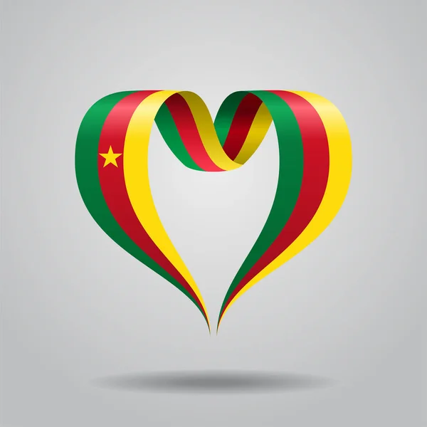 Ruban drapeau camerounais en forme de coeur. Illustration vectorielle . — Image vectorielle