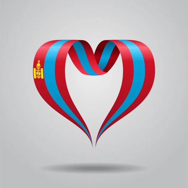 Μογγολική σημαία κορδέλα σε σχήμα καρδιάς. Εικονογράφηση διάνυσμα. — Διανυσματικό Αρχείο