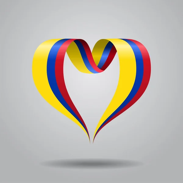 Colombian flag heart-shaped ribbon. Vector illustration. — Stock Vector