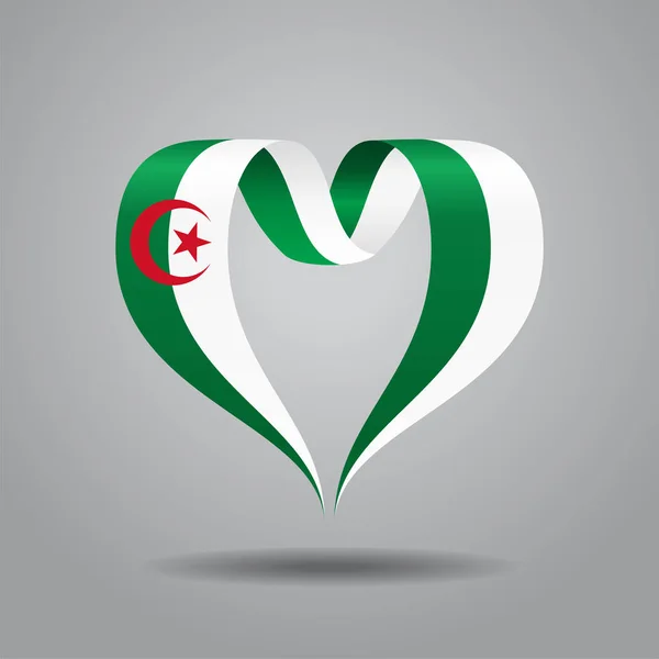 Nastro a forma di cuore con bandiera algerina. Illustrazione vettoriale . — Vettoriale Stock