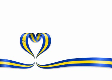 Barbados bayrağı şerit kalp şeklinde. Vektör çizim.