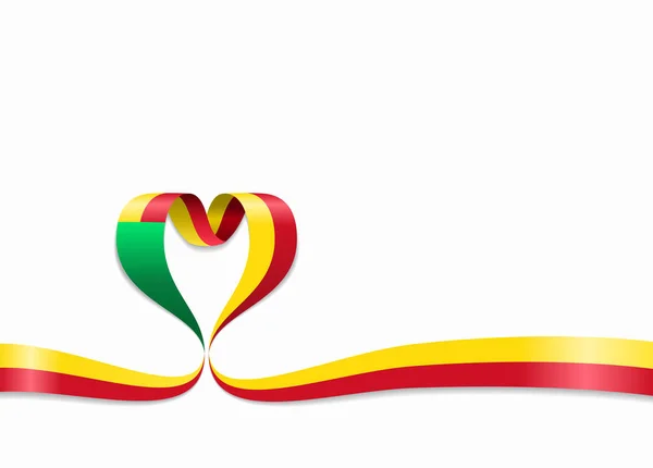 Cinta con forma de corazón de la bandera de Benín. Ilustración vectorial . — Vector de stock