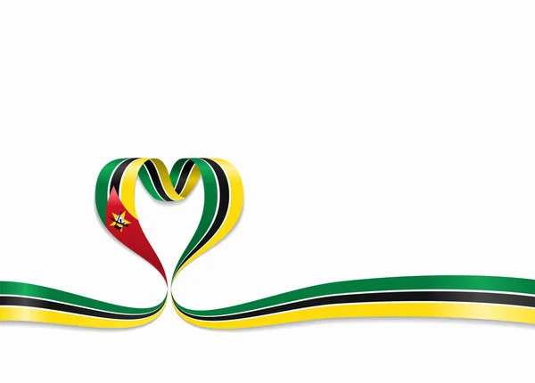 Cinta en forma de corazón bandera de Mozambique. Ilustración vectorial . — Archivo Imágenes Vectoriales