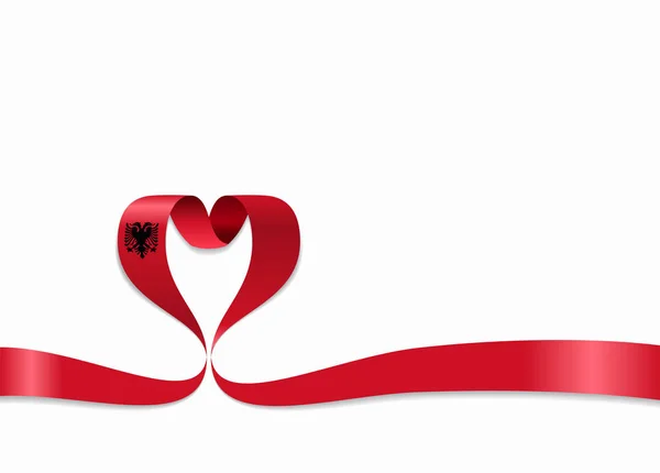 Αλβανική σημαία κορδέλα σε σχήμα καρδιάς. Εικονογράφηση διάνυσμα. — Διανυσματικό Αρχείο