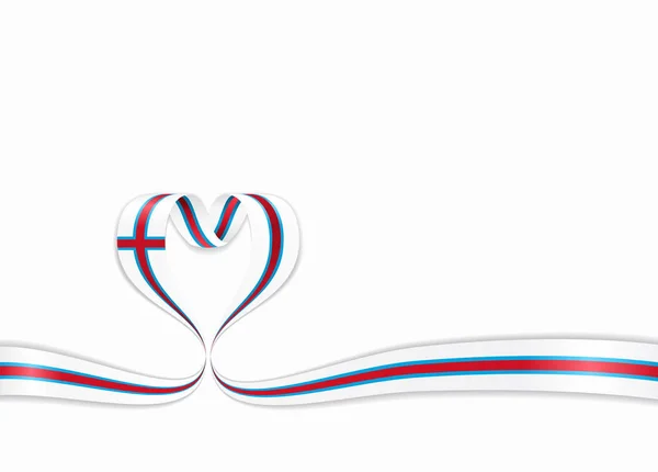 Faerské ostrovy vlajka ve tvaru srdce stuha. Vektorové ilustrace. — Stockový vektor