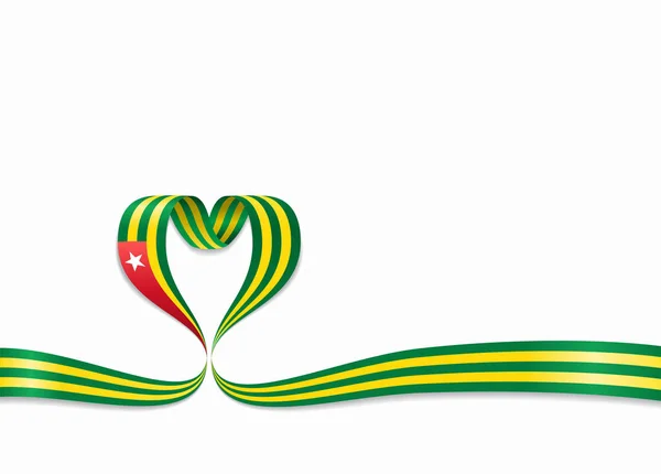 Τόγκο σημαία κορδέλα σε σχήμα καρδιάς. Εικονογράφηση διάνυσμα. — Διανυσματικό Αρχείο