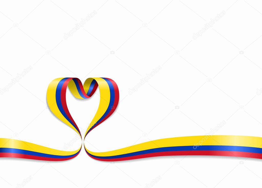 Colombian flag heart-shaped ribbon. Vector illustration.