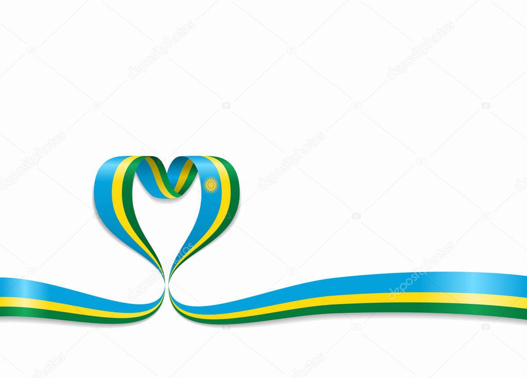 Rwandan flag heart-shaped ribbon. Vector illustration.