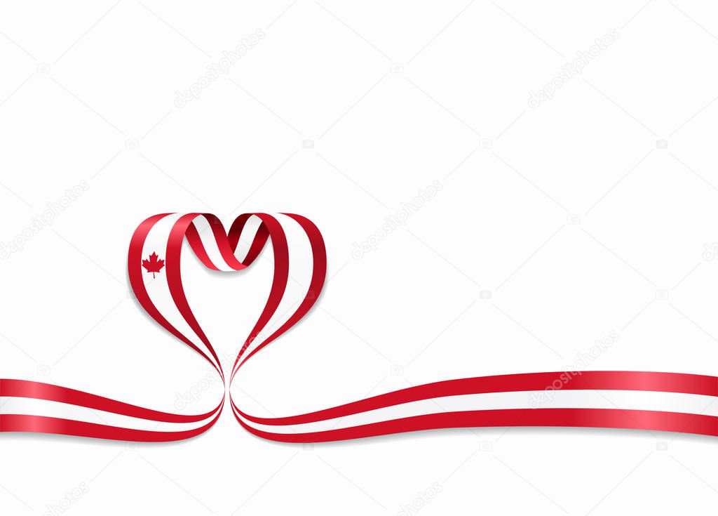 Canadian flag heart-shaped ribbon. Vector illustration.