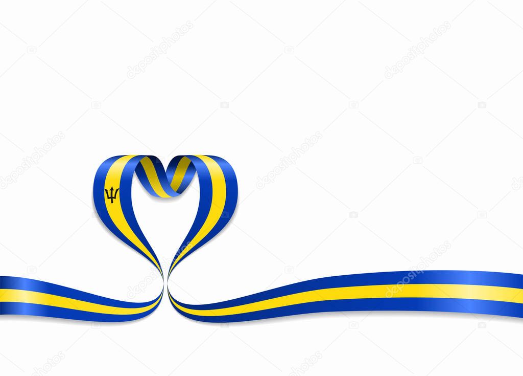 Barbados flag heart-shaped ribbon. Vector illustration.