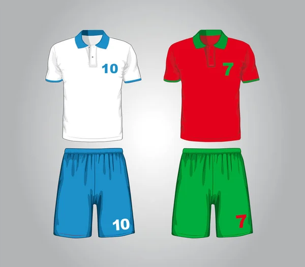 Σειρά από διαφορετικές ποδοσφαιρικές στολές. Απεικόνιση διανυσματικών φορέων. — Διανυσματικό Αρχείο