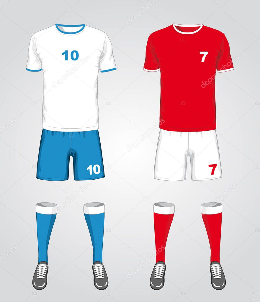 Set of different soccer uniform layout. Vector illustration.