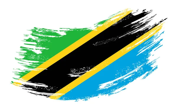 Bandera de Tanzania grunge brush background. Ilustración vectorial . — Archivo Imágenes Vectoriales