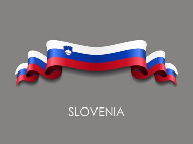 Slovenya bayrağı dalgalı kurdele arka planı. Vektör illüstrasyonu.
