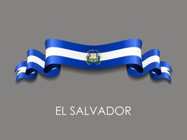 El Salvador bayrak dalgalı kurdele arka planı. Vektör illüstrasyonu.