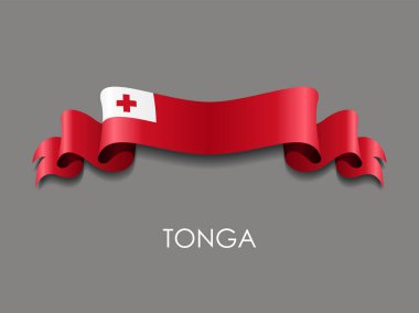 Tonga bayrağı dalgalı kurdele arka planı. Vektör illüstrasyonu.