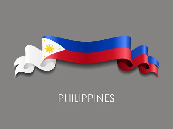 Fondo ondulado de la cinta de bandera de Filipinas. Ilustración vectorial . — Vector de stock