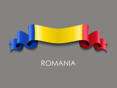 Romanya bayrağı dalgalı kurdele arka planı. Vektör illüstrasyonu.
