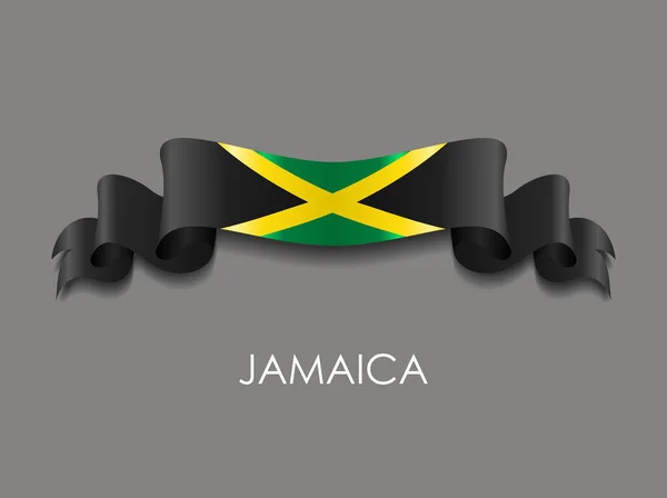 Bandeira jamaicana fundo fita ondulada. Ilustração vetorial . — Vetor de Stock