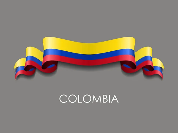 Kolumbijská vlajka vlnitá stuha pozadí. Vektorová ilustrace. — Stockový vektor