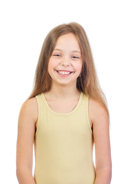 Young Cute Laughing Girl Long Light Brown Hair Isolated White — Stock Photo, Image