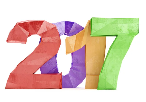 Low poly 2017 New year digits isolated on white background — Stock Photo, Image
