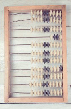 Ahşap arka plan üzerinde eski vintage abacus