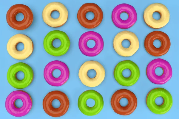 नीले पृष्ठभूमि पर रंगीन डोनट — स्टॉक फ़ोटो, इमेज