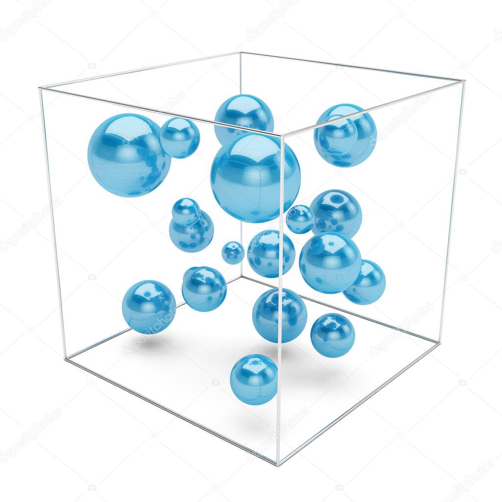 Abstract blue spheres isolated on white background