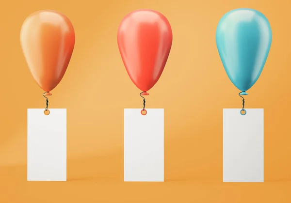Boş afiş üç balonlarla turuncu zemin üzerine — Stok fotoğraf