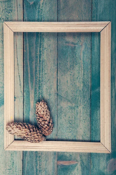 Photo frame with two pine cones