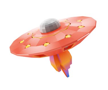 Beyaz arka plan üzerinde ufo izole düşük Poli çizgi film tarz