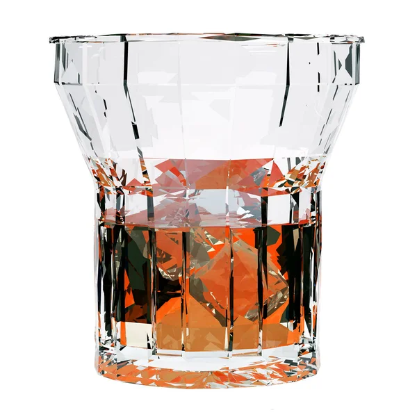 Lage poly glas whiskey met ijs geïsoleerd op witte achtergrond — Stockfoto