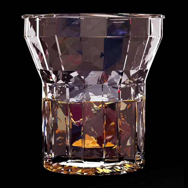 Låg poly glas whiskey med is på svart bakgrund — Stockfoto