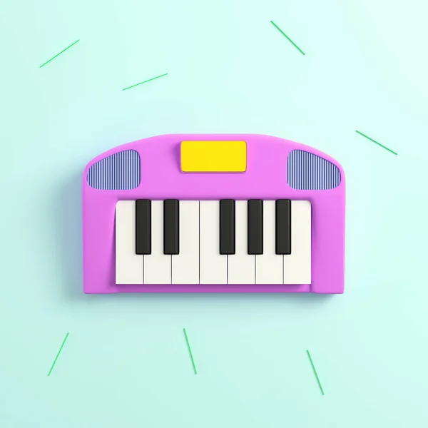 Pembe synthesizer parlak arka planda pastel renkler üzerinde. Üstten Görünüm. 3D render