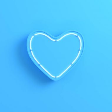 Parlak mavi zemin üzerine neon ışıklı kalp
