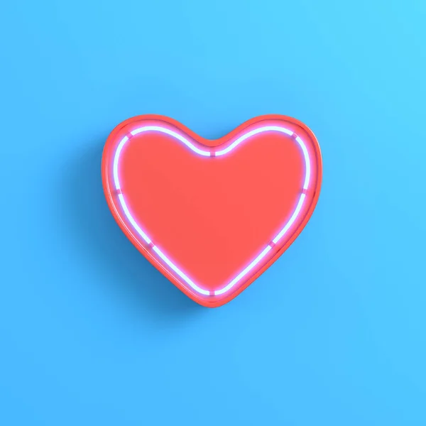 Cuore con luce al neon su sfondo blu brillante — Foto Stock