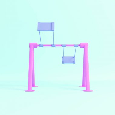 Parlak mavi arka plan pastel renkler üzerine çocuk salıncak